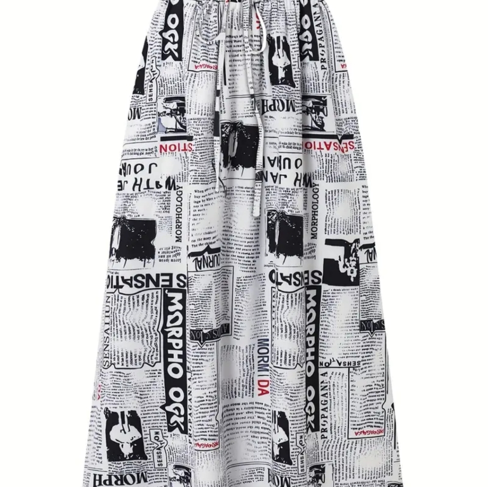 Newspaper Print High Waist Skirt